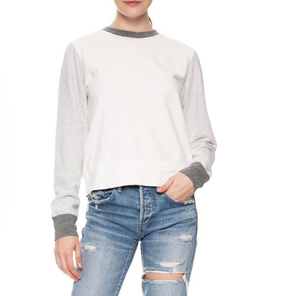 Monrow Striped Sleeve Sweatshirt - Picture 2 of 9